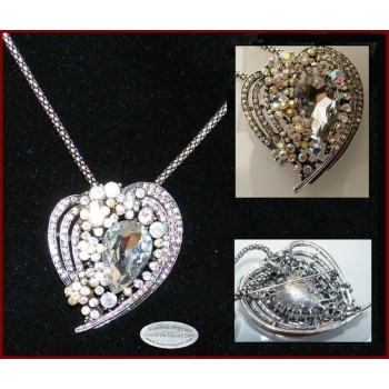 NSA|Bigiotteria : Collana e Spilla da Donna colore Argento Anticato forma  Cuore grande di strass