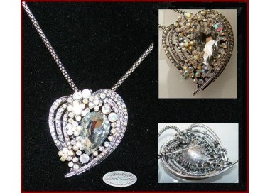 NSA|Bigiotteria : Collana e Spilla da Donna colore Argento Anticato forma  Cuore grande di strass