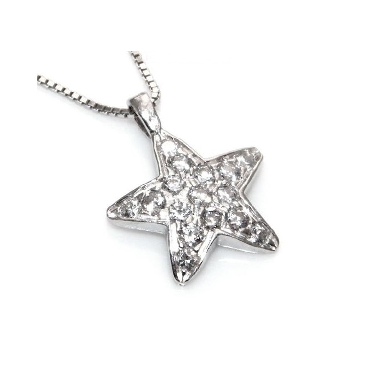 NSA|Argento 925 : Collana girocollo veneziana ciondolo stella 15 x 20 pavè di zirconi