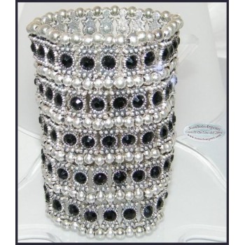 NSA|Bigiotteria : Bracciale Braccialetto Polsino Sfere e Strass Nero alto 8