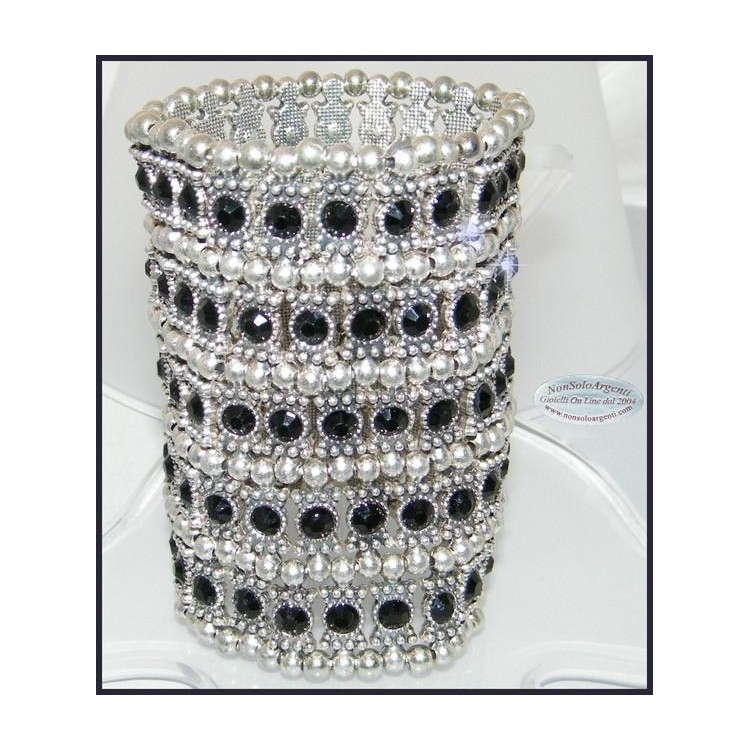 NSA|Bigiotteria : Bracciale Braccialetto Polsino Sfere e Strass Nero alto 8