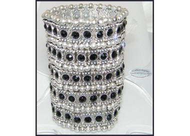 NSA|Bigiotteria : Bracciale Braccialetto Polsino Sfere e Strass Nero alto 8