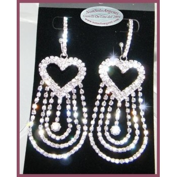 NSA|Bigiotteria : Orecchini colore Argento con ciondoli e cuori di Strass