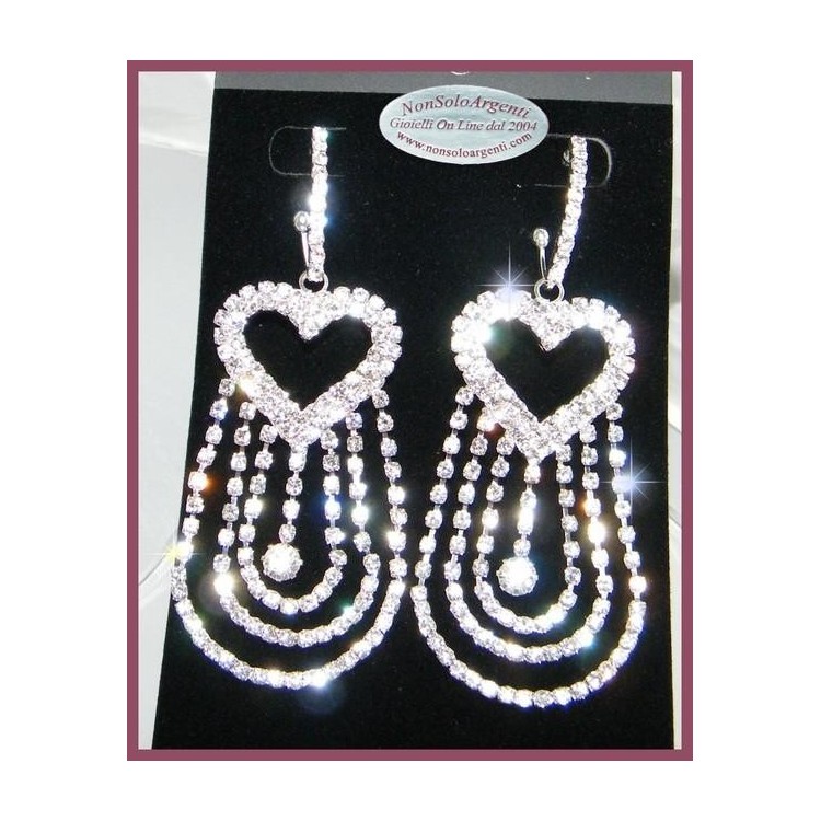 NSA|Bigiotteria : Orecchini colore Argento con ciondoli e cuori di Strass