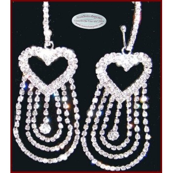 NSA|Bigiotteria : Orecchini colore Argento con ciondoli e cuori di Strass
