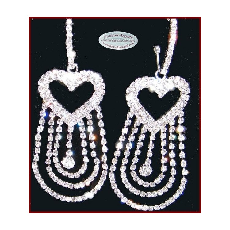 NSA|Bigiotteria : Orecchini colore Argento con ciondoli e cuori di Strass