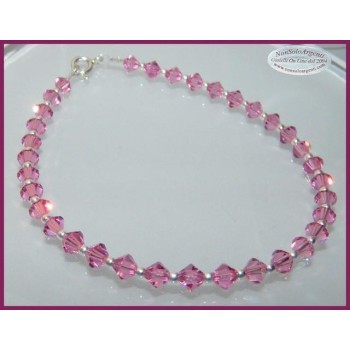 NSA|Bracciale Argento 925 Con Swarovski Bicono ROSE Rosa acceso mis. 21 cm ROSA