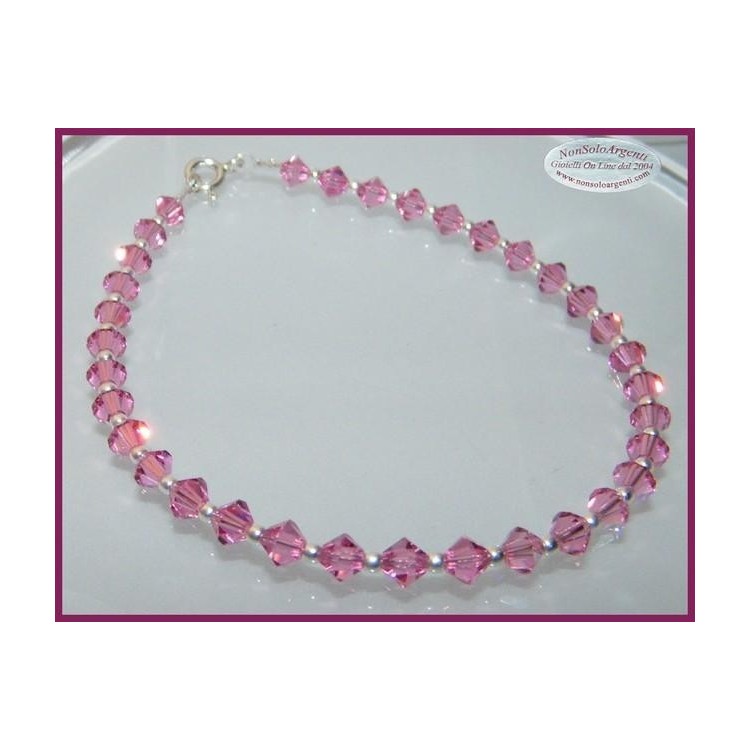 NSA|Bracciale Argento 925 Con Swarovski Bicono ROSE Rosa acceso mis. 21 cm ROSA