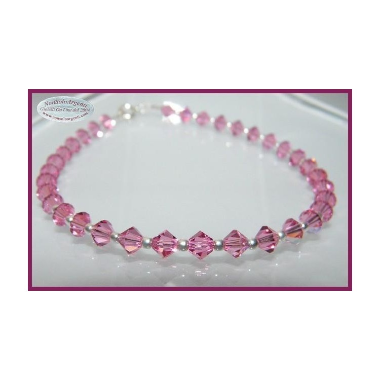 NSA|Bracciale Argento 925 Con Swarovski Bicono ROSE Rosa acceso mis. 21 cm ROSA
