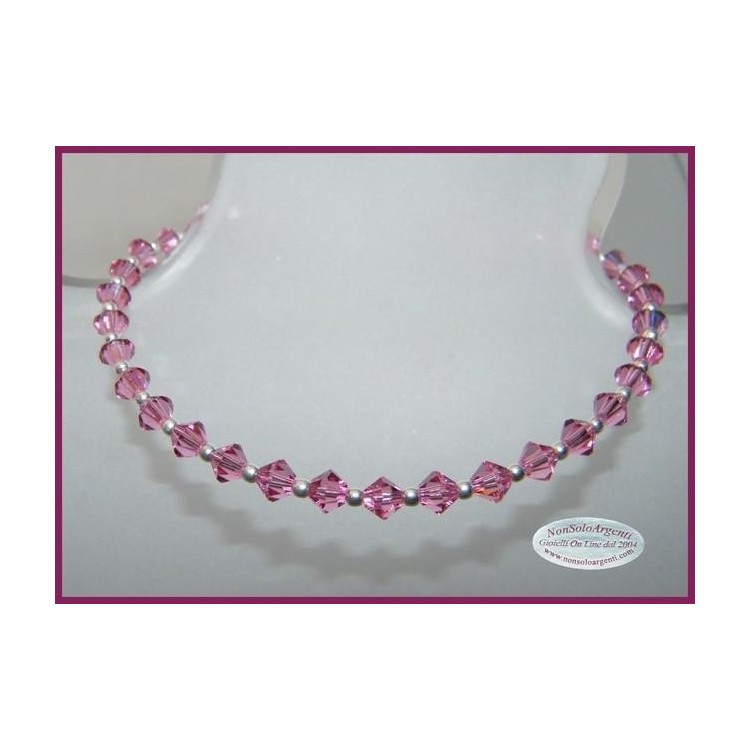 NSA|Bracciale Argento 925 Con Swarovski Bicono ROSE Rosa acceso mis. 21 cm ROSA