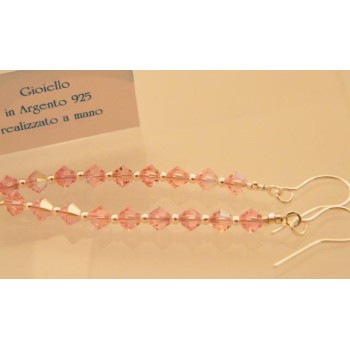 NSA|Orecchini Argento 925 Con una fila di Swarovski Bicono ROSA