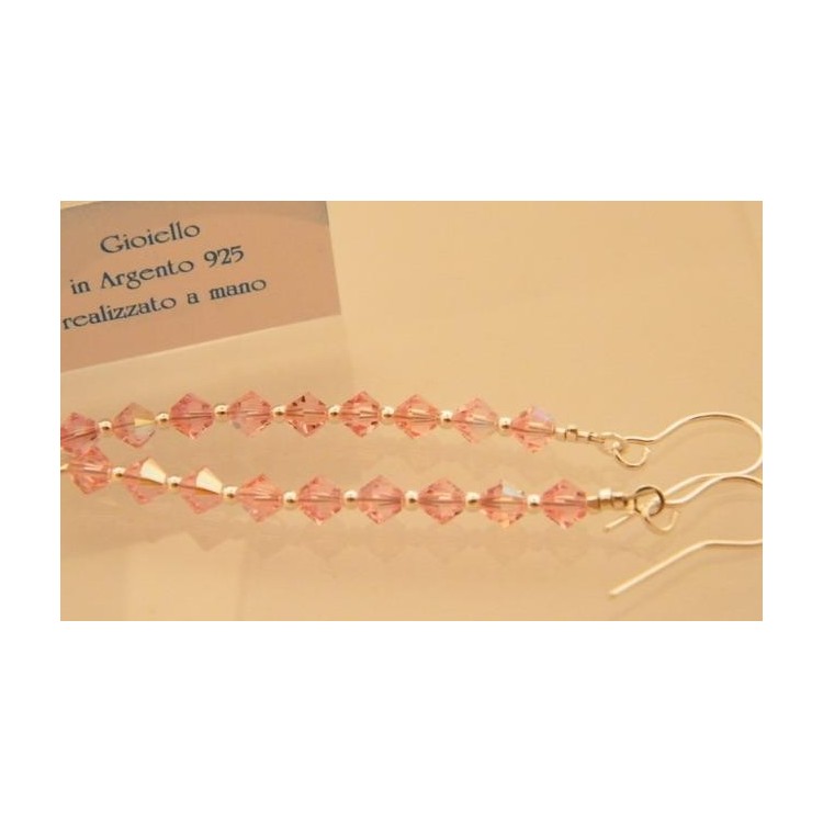 NSA|Orecchini Argento 925 Con una fila di Swarovski Bicono ROSA