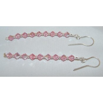 NSA|Orecchini Argento 925 Con una fila di Swarovski Bicono ROSA