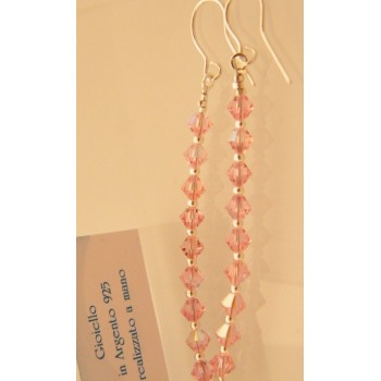 NSA|Orecchini Argento 925 Con una fila di Swarovski Bicono ROSA