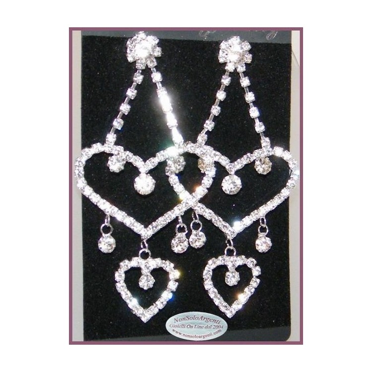 NSA|Bigiotteria : Orecchini colore Argento con ciondoli a cuore di Strass