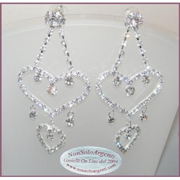 NSA|Bigiotteria : Orecchini colore Argento con ciondoli a cuore di Strass