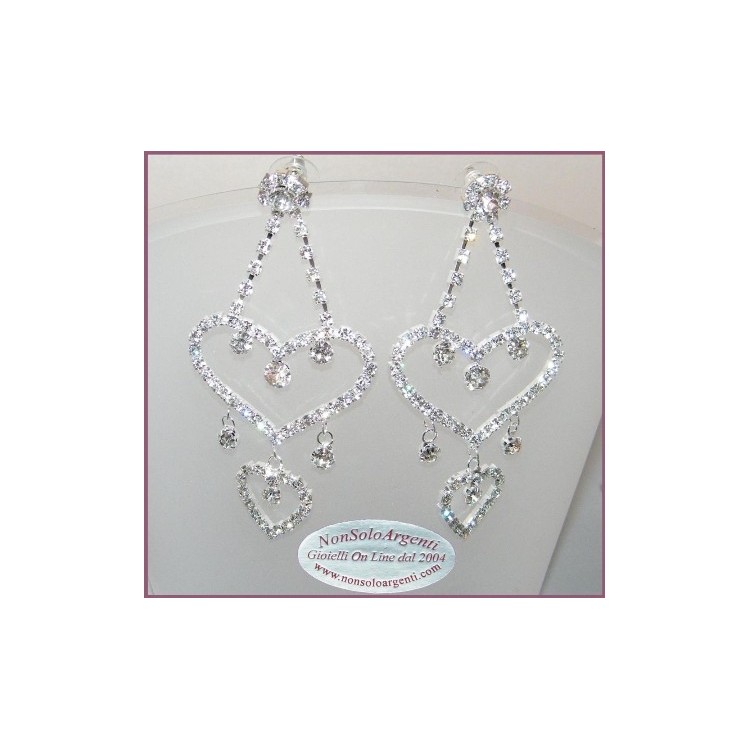 NSA|Bigiotteria : Orecchini colore Argento con ciondoli a cuore di Strass