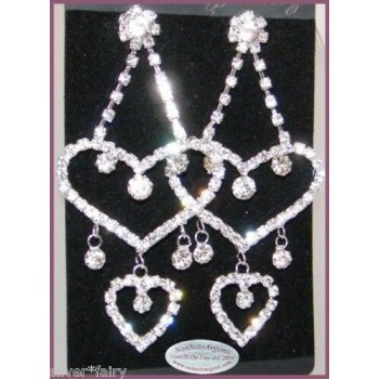 NSA|Silver color earrings with long rhinestone heart pendants