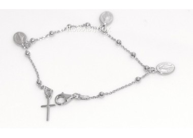 NSA|Bracciale rosario uomo o donna in Argento 925 con immagine madonnina 3 ciondoli e croce