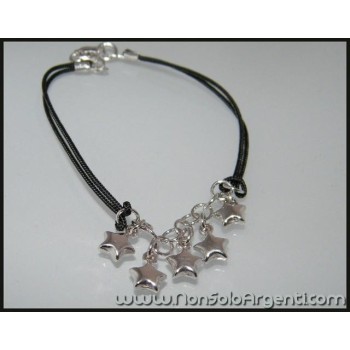 NSA|Argento 925 : Bracciale con laccio cerato e ciondoli a stella