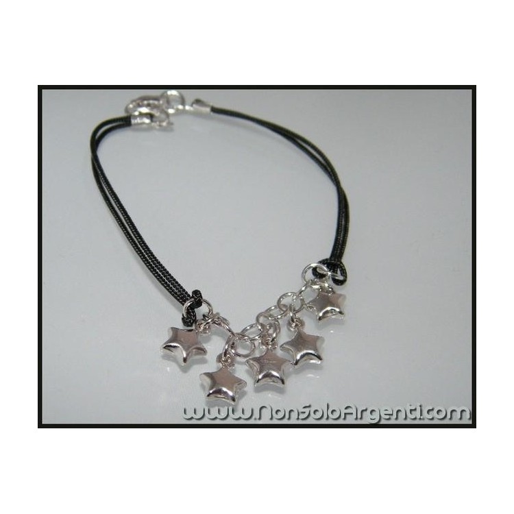 NSA|Argento 925 : Bracciale con laccio cerato e ciondoli a stella