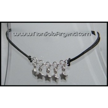 NSA|Argento 925 : Bracciale con laccio cerato e ciondoli a stella