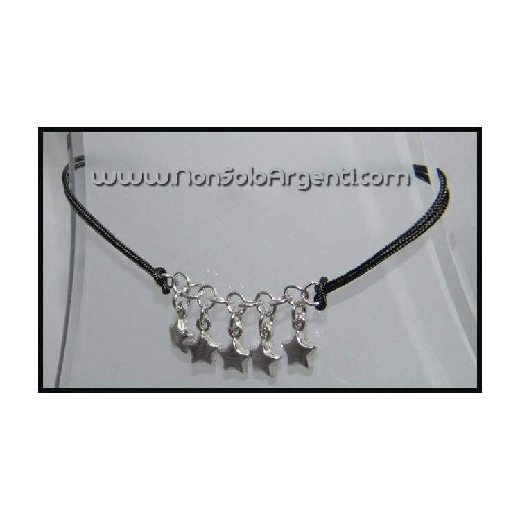 NSA|Argento 925 : Bracciale con laccio cerato e ciondoli a stella