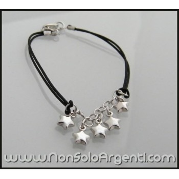NSA|Argento 925 : Bracciale con laccio cerato e ciondoli a stella