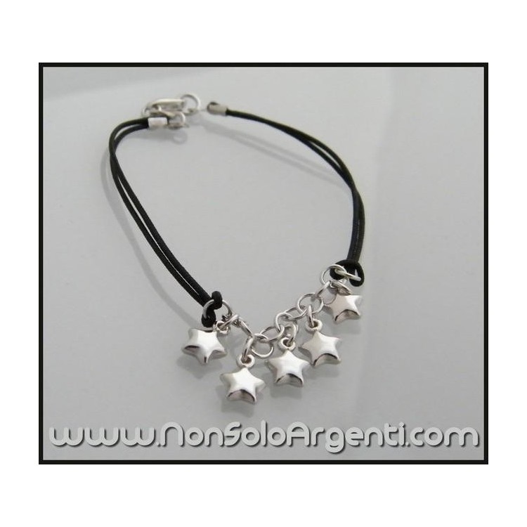 NSA|Argento 925 : Bracciale con laccio cerato e ciondoli a stella