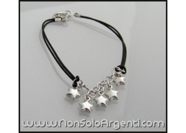 NSA|Argento 925 : Bracciale con laccio cerato e ciondoli a stella