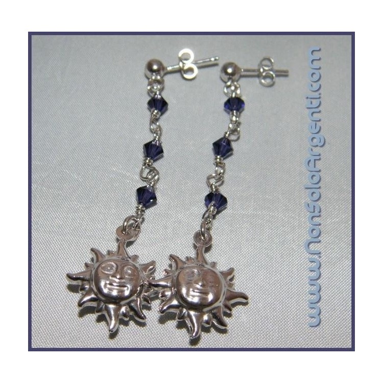 NSA|Argento 925 : Orecchini Con Ciondoli di Swarovski e Sole