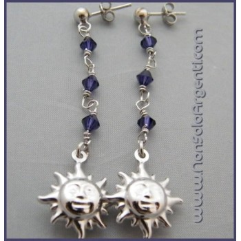 NSA|Argento 925 : Orecchini Con Ciondoli di Swarovski e Sole