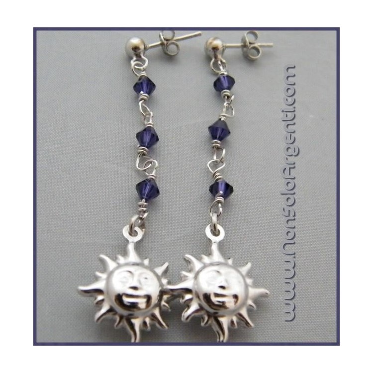 NSA|Argento 925 : Orecchini Con Ciondoli di Swarovski e Sole