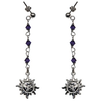 NSA|Argento 925 : Orecchini Con Ciondoli di Swarovski viola e Sole