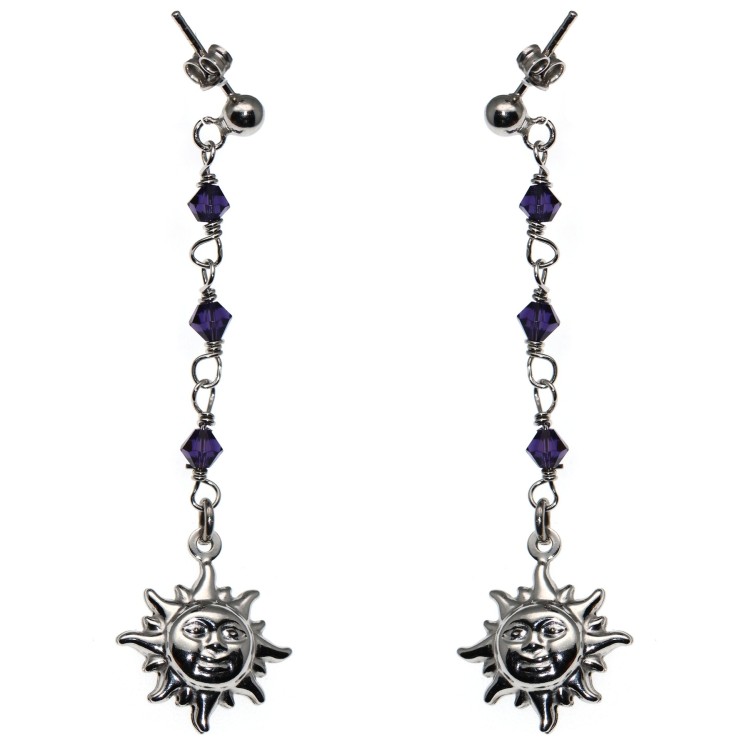 NSA|925 Silver: Earrings With Purple Swarovski Pendants and Sun