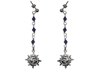 NSA|Argento 925 : Orecchini Con Ciondoli di Swarovski viola e Sole
