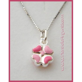 NSA|Girocollo veneziano in argento 925 con ciondolo Quadrifoglio smaltato rosa