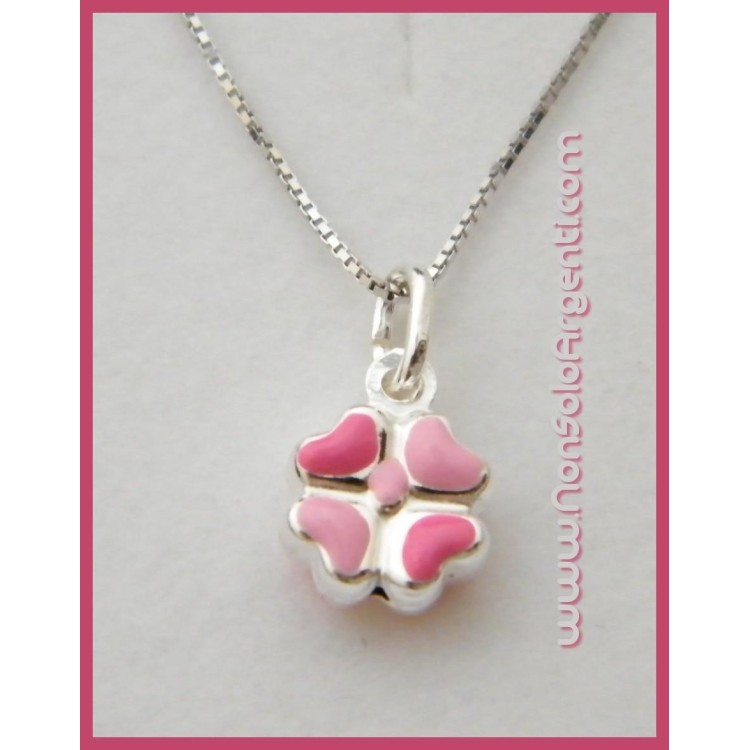 NSA|Girocollo veneziano in argento 925 con ciondolo Quadrifoglio smaltato rosa