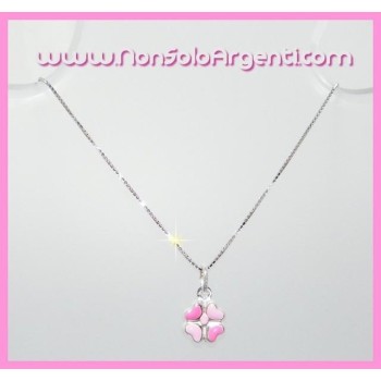 NSA|Girocollo veneziano in argento 925 con ciondolo Quadrifoglio smaltato rosa