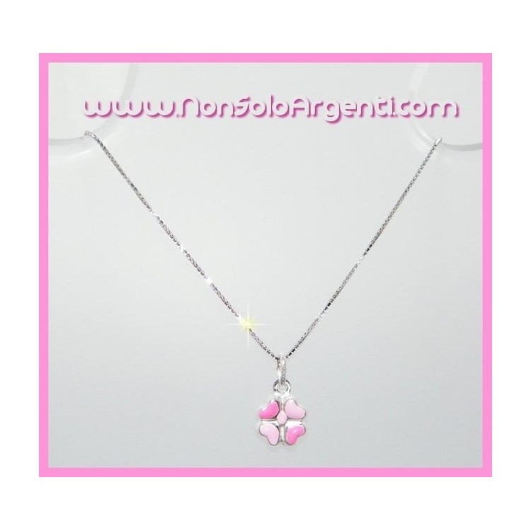 NSA|Girocollo veneziano in argento 925 con ciondolo Quadrifoglio smaltato rosa