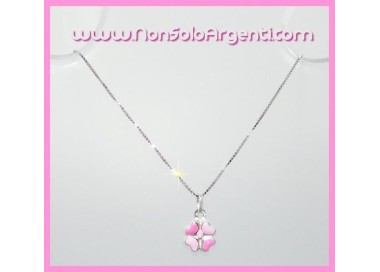 NSA|Girocollo veneziano in argento 925 con ciondolo Quadrifoglio smaltato rosa