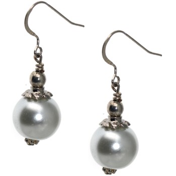 NSA|925 Silver: Earrings with Faux Resin Pearl Pendants