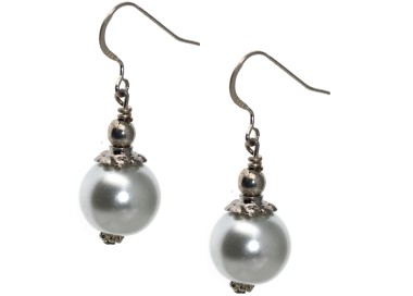 NSA|925 Silver: Earrings with Faux Resin Pearl Pendants