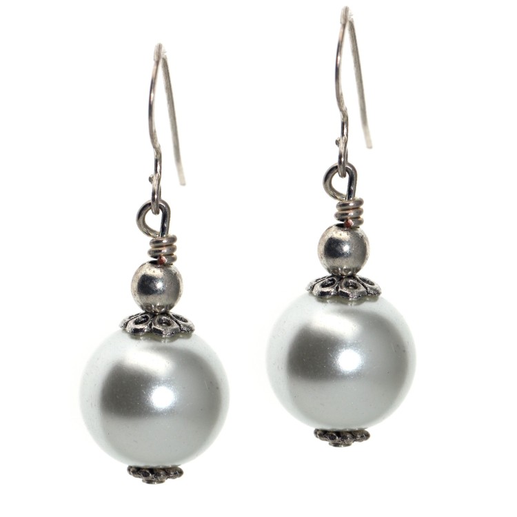 NSA|925 silver earrings with faux white pearl pendants for women