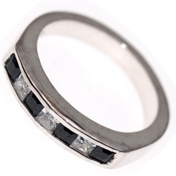 NSA|925 silver ring with black and white carrè zircons size 16 little finger man