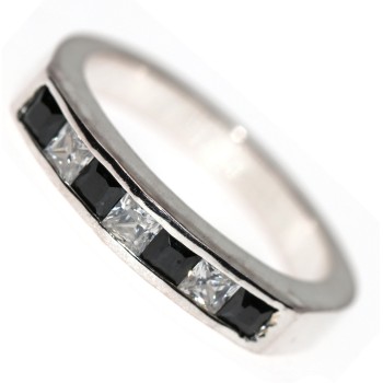 NSA|925 silver ring with black and white carrè zircons size 16 little finger man
