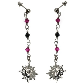 NSA|925 Silver: Earrings With Swarovski Pendants and Fuchsia Sun