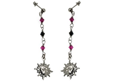 NSA|Argento 925 : Orecchini Con Ciondoli di Swarovski e Sole fucsia