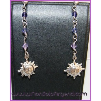 NSA|Argento 925 : Orecchini Con Ciondoli di Swarovski e Sole