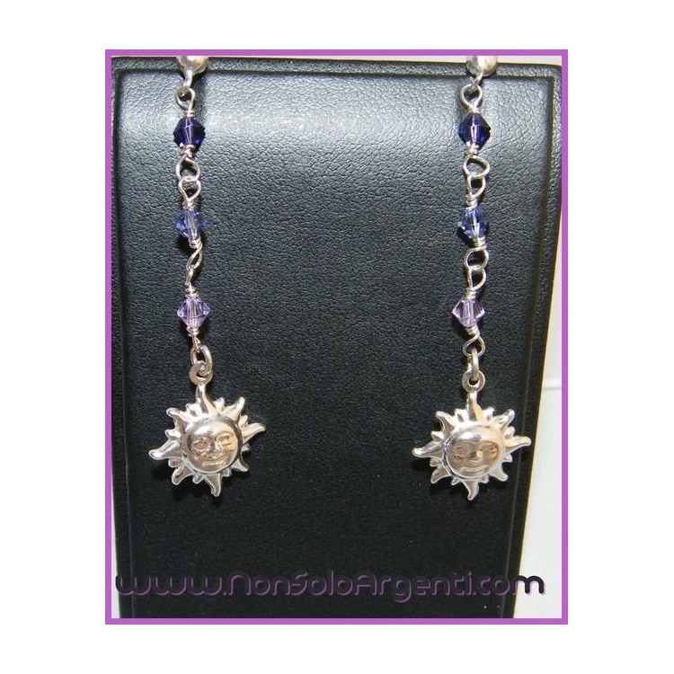 NSA|Argento 925 : Orecchini Con Ciondoli di Swarovski e Sole